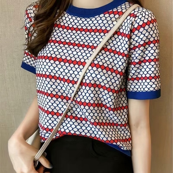 None Tops - Beautiful short sleeve sweater. New. Red white and blue!